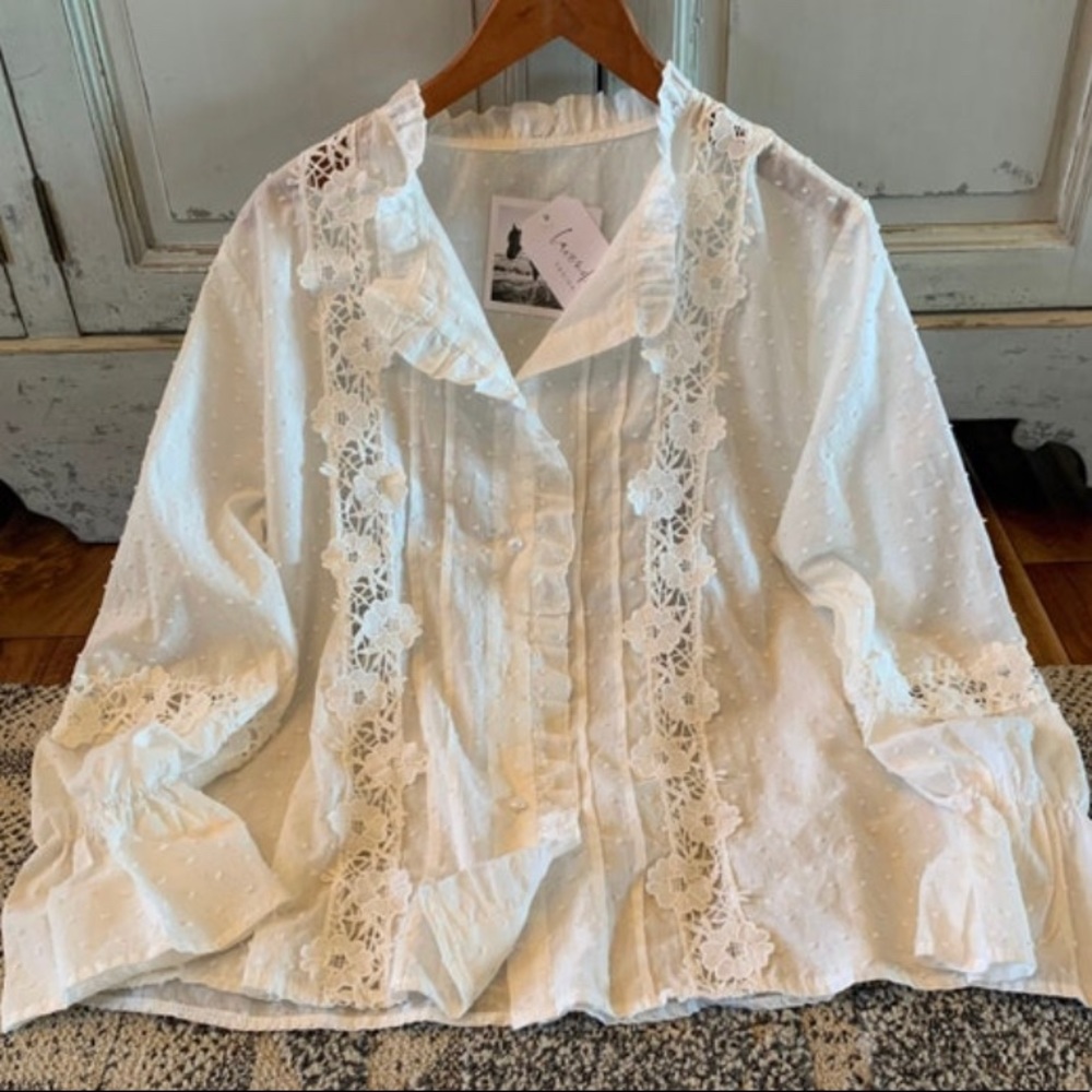 New Boho White Lace Long Sleeve Blouse Top